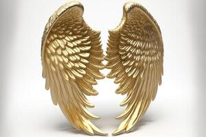 gilded angel wings on a white background gold feathers. photo