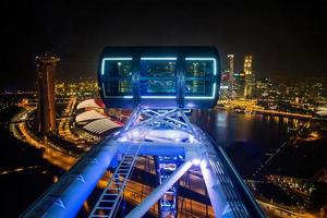 SINGAPORE - 29 October-The Top view of the Marina Bay from Singapore Flyer on October 29, 2014 in Singapore. Singapore Flyer Capsule and Marina Bay Sands  with downtown in background, Singapore. photo