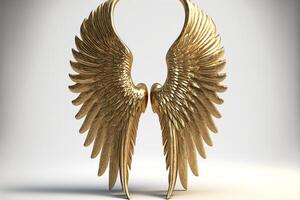 gilded angel wings on a white background gold feathers. photo