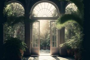 magical conservatory day light digital background. photo