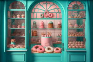 panadería tienda Tienda digital fondo en pastel colores. generativo ai foto