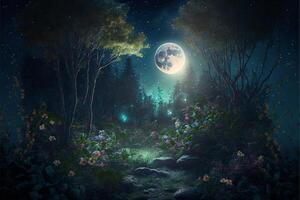 forest with large moonrise garden. photo