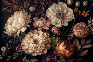 hand Painted flowers as a lush pattern oil painted Photo. photo