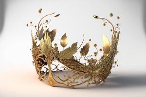 Fairy crown on a white background gold rich colour. Generative Ai photo