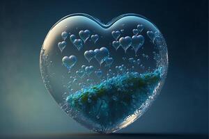 heart shaped bubble on blue background. photo