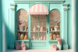 sweet shop store digital background with flowers. photo