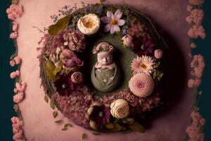 infant digital background with flowers. photo