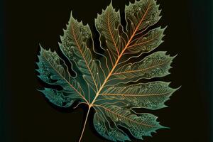 close up of a leaf on a black background. . photo