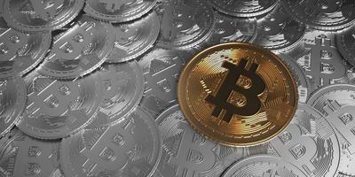 Cryptocurrency or gold Bitcoin with silver bitcoin background 3d render photo