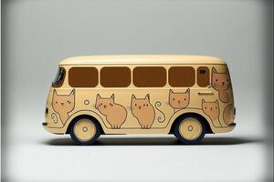juguete autobús con un gato cara pintado en él. generativo ai. foto