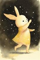 watercolor painting of a rabbit in a yellow dress. . photo