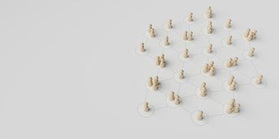 concept of human people resource management and recruitment business. Social network connection. Group society communication. Wooden people with structure on white background. 3d illustration photo