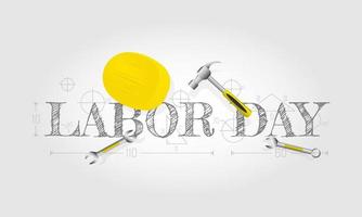 Happy Labor Day greetings with sketch text and worker tools vector