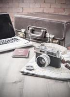 vintage camera and vintage tone, prepare accessories and travel items photo