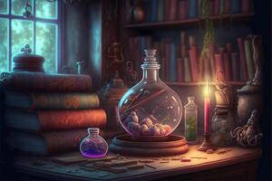 magos colegio habitación mágico libros flotante. generativo ai foto