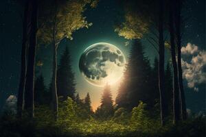 forest with large moonrise garden. photo