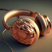 headphone with human head gold. photo