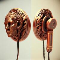 Earphone copper embossed human head. photo