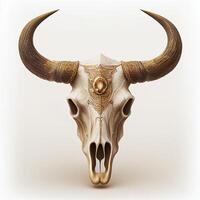 western bull skull high detail white background. photo