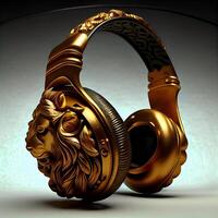 headphone with human head gold. photo