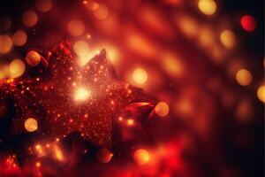 Shiny Red Glitter With Bright Star Light In Abstract. photo
