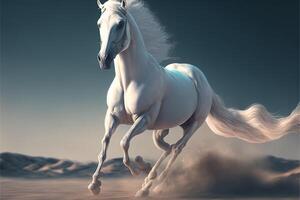 the galloping white horse on desert background. photo