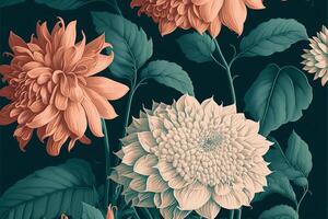 Seamless pattern with hand drawn magnolia flowers. photo