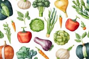 watercolor seamless pattern vegetables isolated. photo