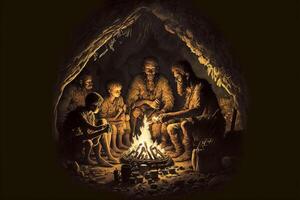 tribu de prehistórico primitivo cazadores-recolectores. generativo ai foto