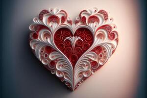 paper quilling heart red and white white background. photo