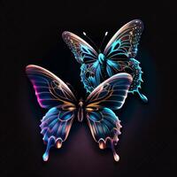 neon butterflies 2d white background. photo