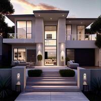 Sleek and contemporary home with a neutral color. photo