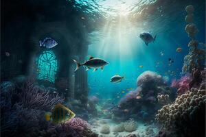 under water ocean background landscape. photo