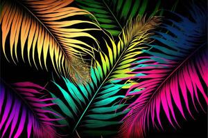 neon color Monstera on pink background. photo