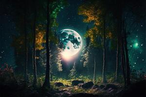 forest with large moonrise garden. photo