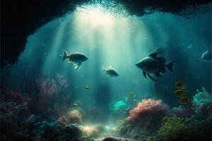 under water ocean background landscape. photo