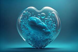 heart shaped bubble on blue background. photo