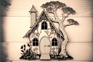 fairy house silhouette svg fine lines on a white background. photo