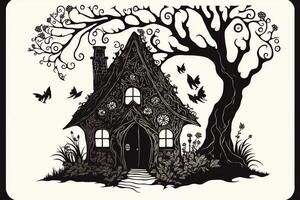 fairy house silhouette svg fine lines on a white background. photo