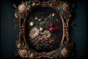 old masters floral frame Digital Backdrop in rich colour. photo