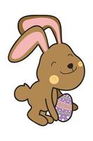 Cute and Funny Bunny Rabbit With Easter Egg. Bunny Easter Illustration. vector