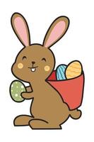 Cute and Funny Bunny Rabbit With Easter Egg. Bunny Easter Illustration. vector