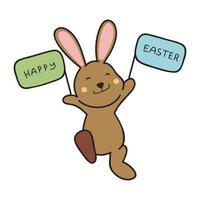 Cute and Funny Bunny Rabbit With Easter Egg. Bunny Easter Illustration. vector