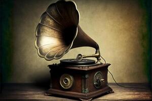 Retro old gramophone radio Vintage style toned photo. photo