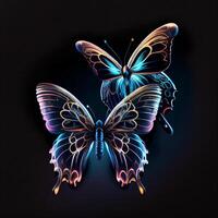 neon butterflies 2d white background. photo