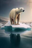 polar oso en pie en un pedazo de hielo flotante. generativo ai foto