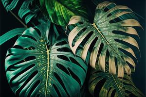 Tropical leaf background. Leaves and branches of palm. photo