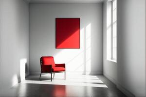 white tone room red armchair highlight. photo