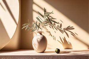 Modern summer still life photo Beige ball shaped vase.