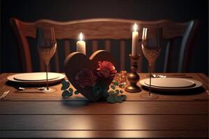 Romantic restaurant table ready for a dinner date idea. photo